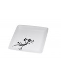 Assiette Carrée Blanche, Motif Tatouage Polynésien Gecko, 17cm
