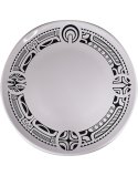 Assiette Ronde Blanche, Motif Tatouage Polynésien 4 Eléments, 30 cm